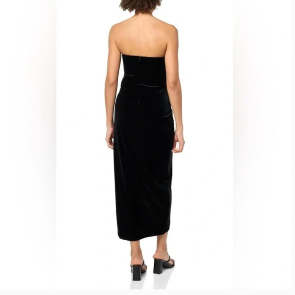 NEW ASTR Meghan Ruched Strapless Velvet Midi Dress Black Size Small - Picture 4 of 16